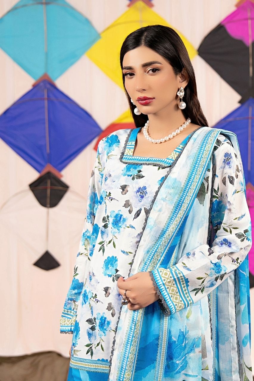 Zesh Airjet Printed Lawn With Bamber Chiffon Dupatta 3PC