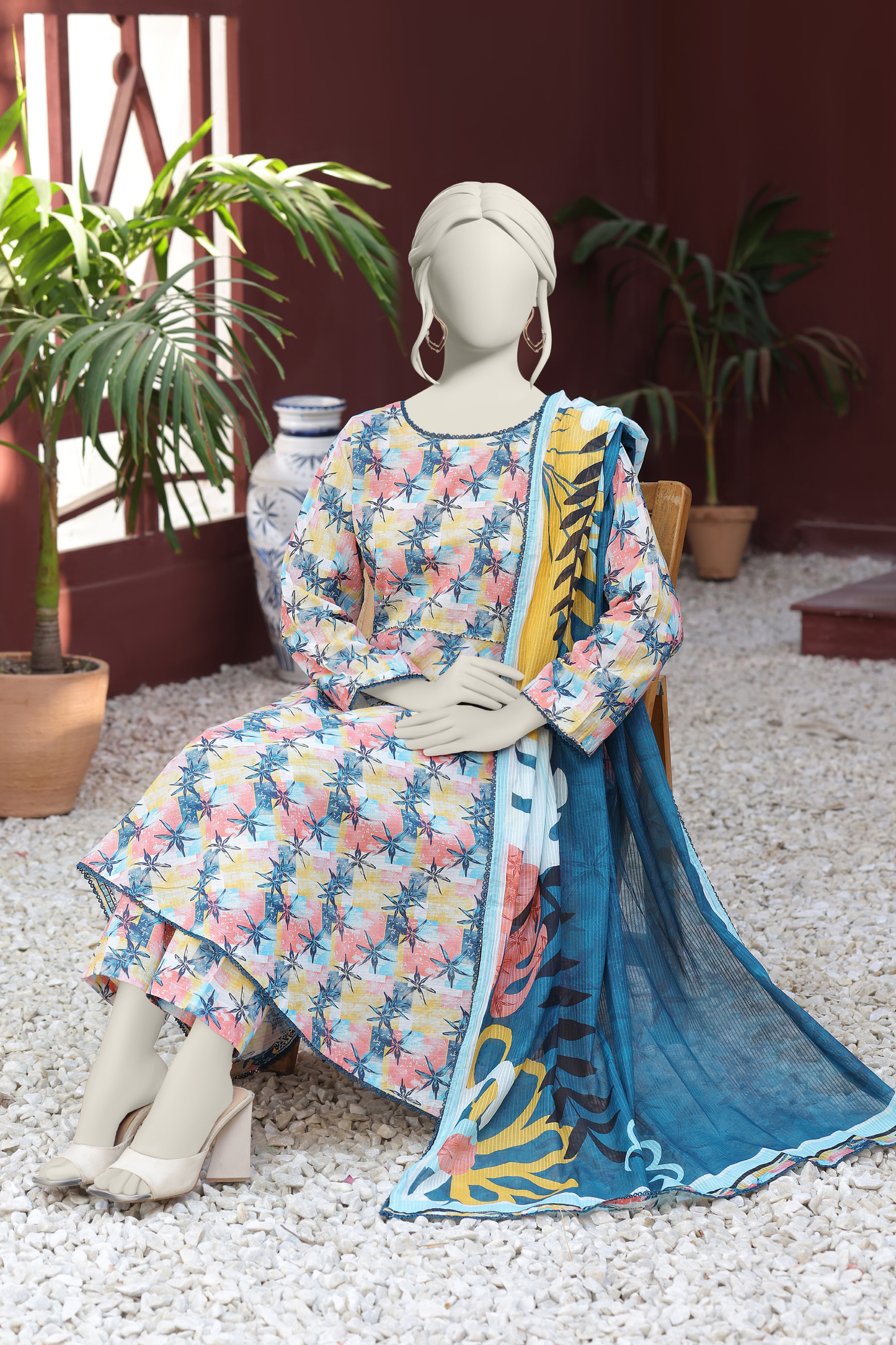 Almeerah Digital Printed Stripe Dora 3PC