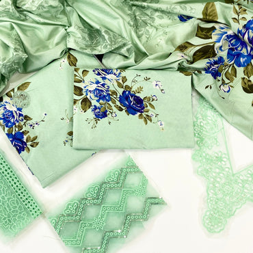 Iznik Printed Linen With Emb Patches 3PC