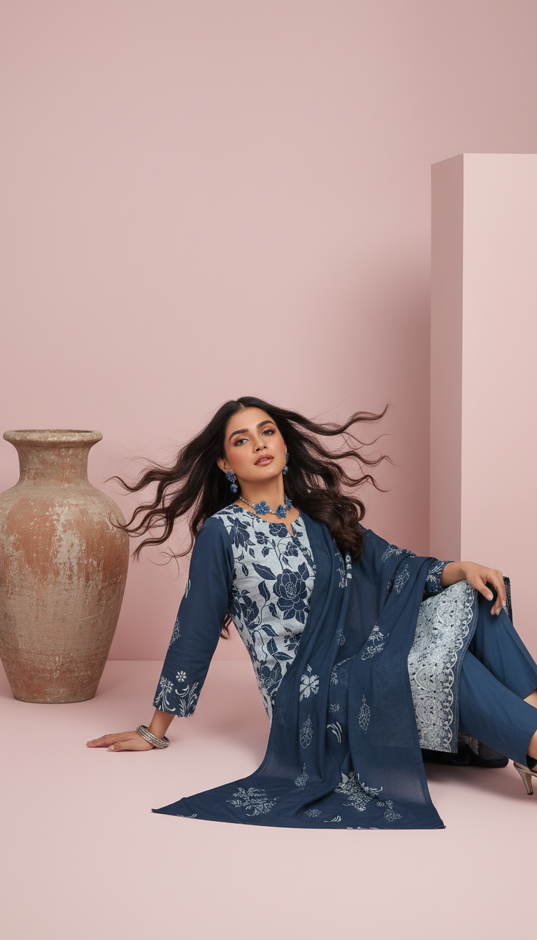 Moneva By Anaya Noor Digital Printed Chickenkari Lawn 3PC