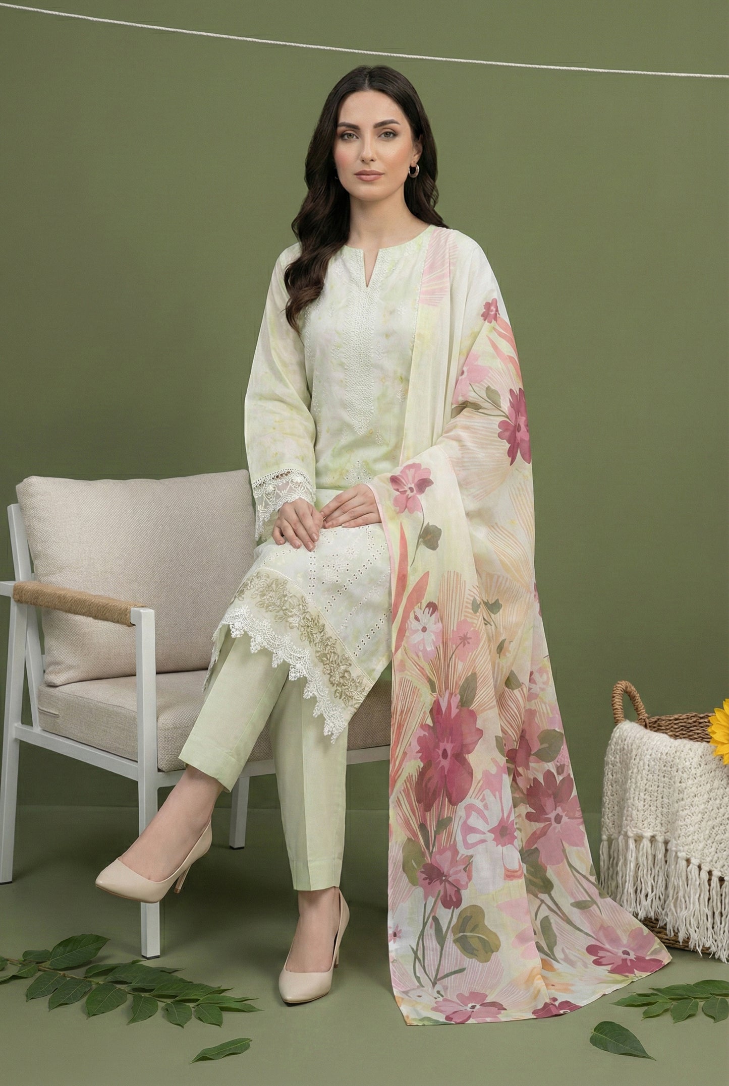 Shajar By Anaya Noor Printed & Emb Chickenkari Lawn 3PC