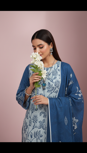 Moneva By Anaya Noor Digital Printed Chickenkari Lawn 3PC