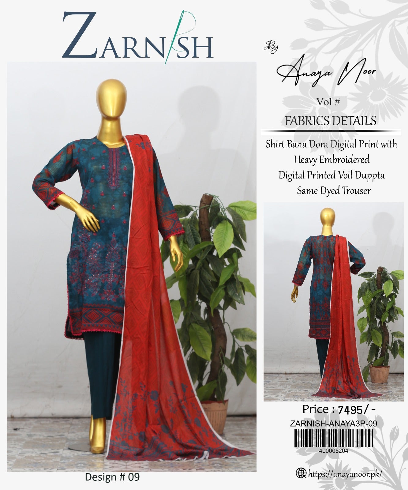 Zarnish By Anaya Noor Heavy Emb Lawn 3PC