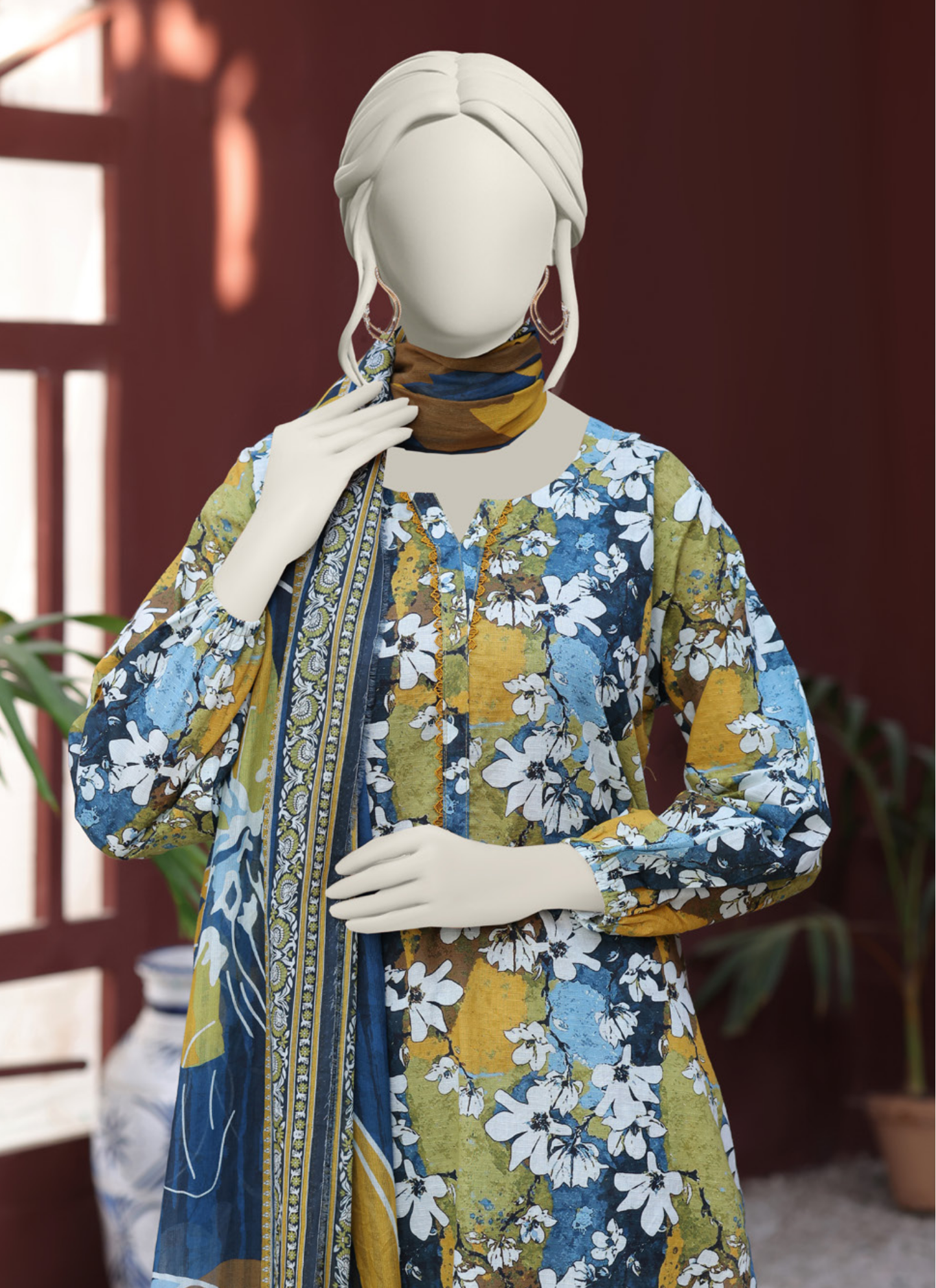 Almeerah Digital Printed Stripe Dora 3PC