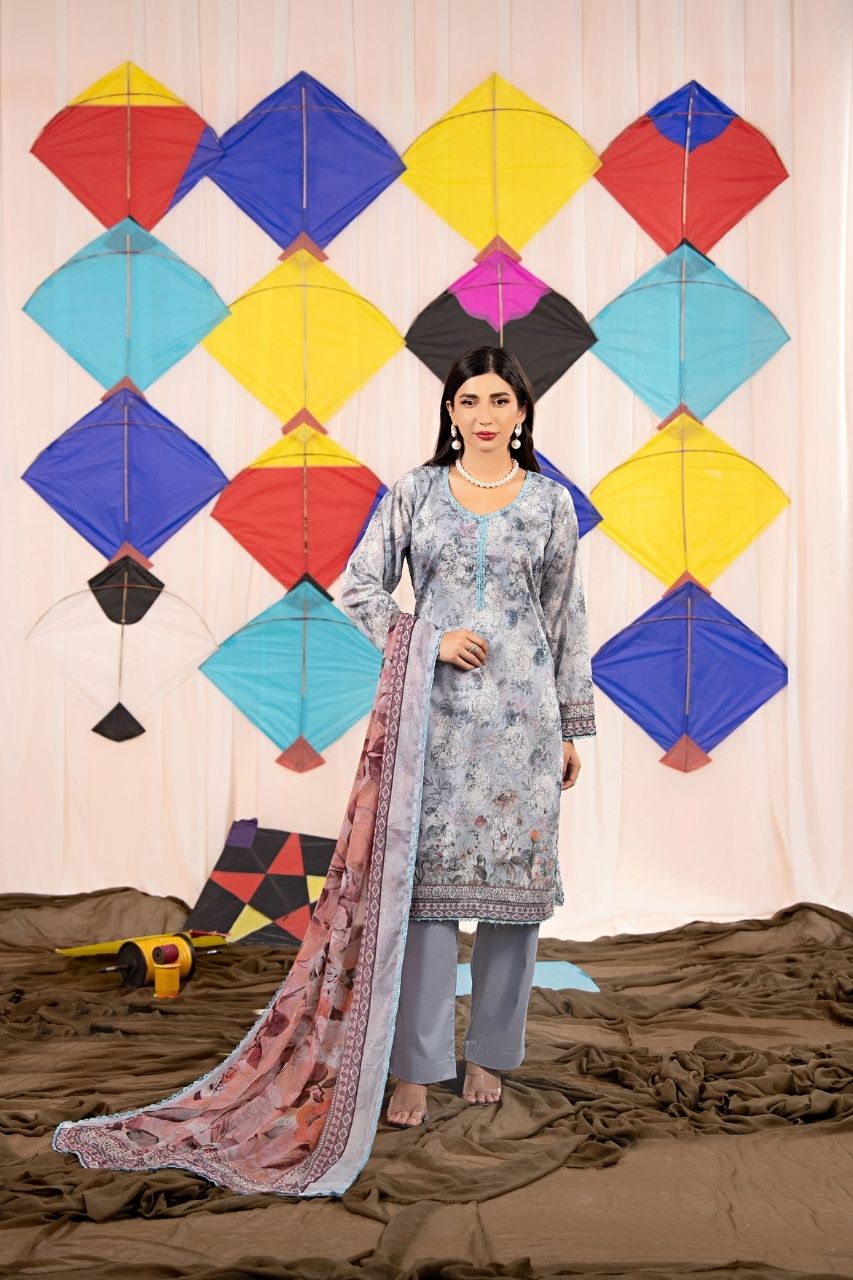 Zesh Airjet Printed Lawn With Bamber Chiffon Dupatta 3PC