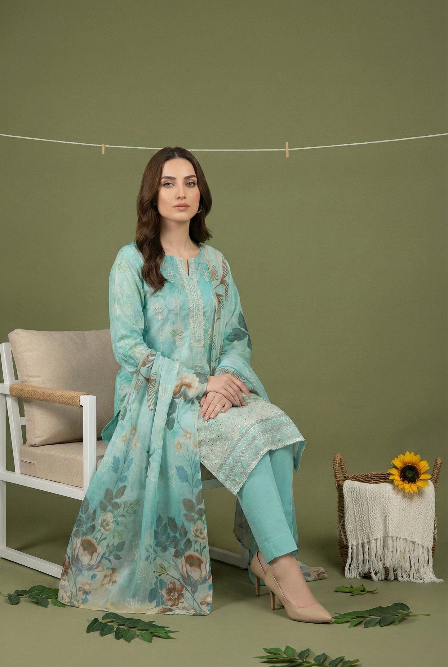 Shajar By Anaya Noor Printed & Emb Chickenkari Lawn 3PC