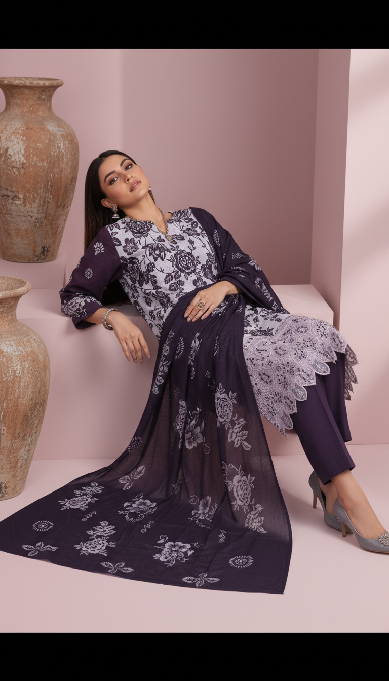 Moneva By Anaya Noor Digital Printed Chickenkari Lawn 3PC