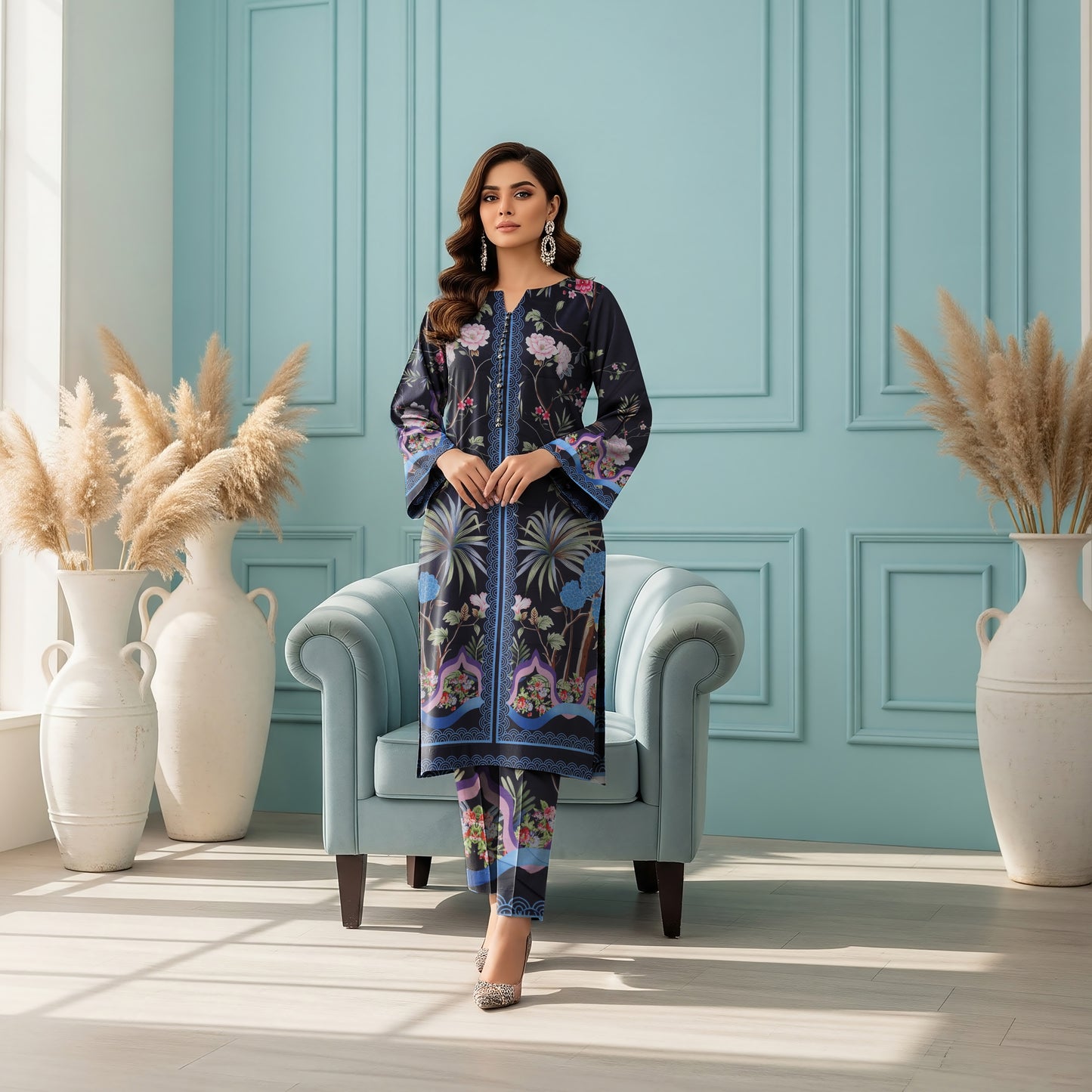 Anaya Noor Printed Lawn Co-ard Set 2PC