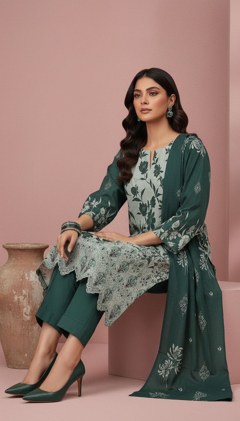 Moneva By Anaya Noor Digital Printed Chickenkari Lawn 3PC