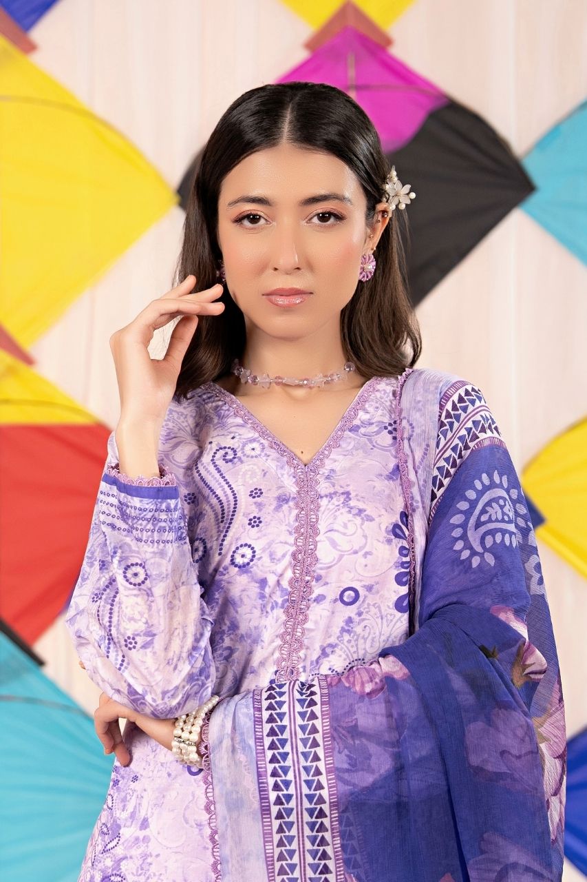 Zesh Airjet Printed Lawn With Bamber Chiffon Dupatta 3PC