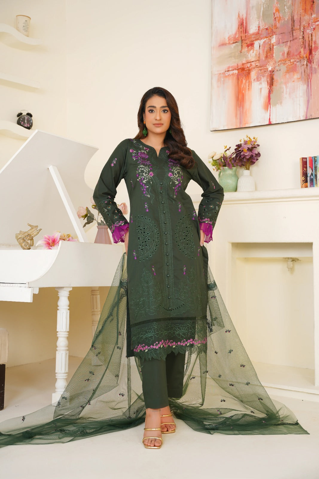 Bin Ilyas Cambric Embroidered 3PC