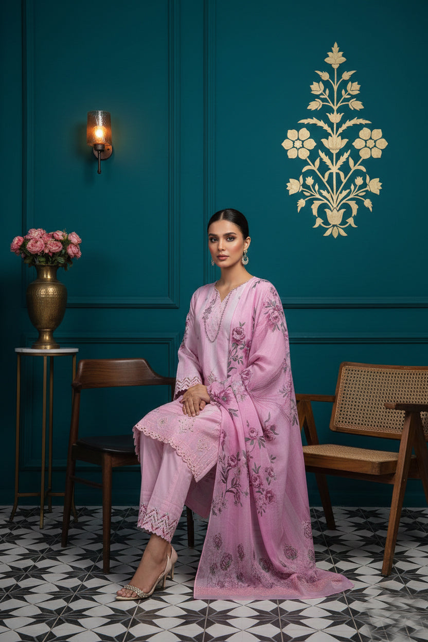 Monaco By Anaya Noor Embroidered Chickenkari Lawn 3PC