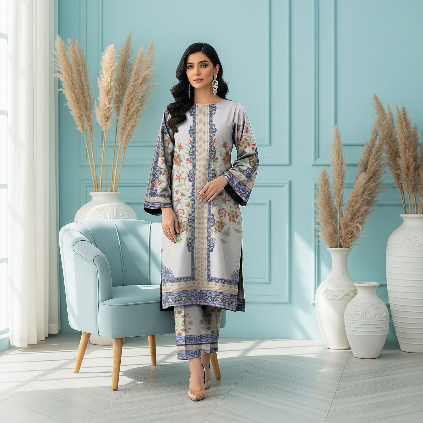 Anaya Noor Printed Lawn Co-ard Set 2PC