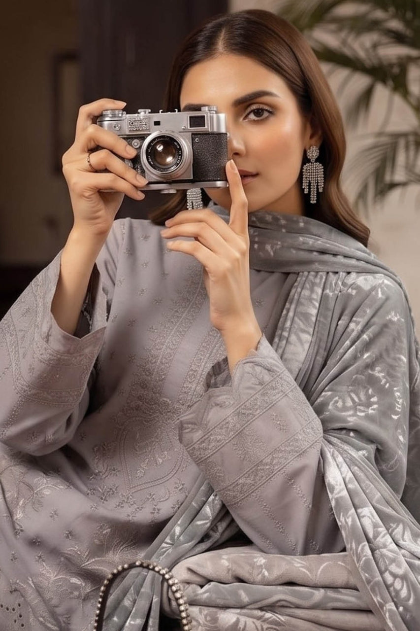 Khoshbo Sa By Anaya Noor Full Emb Dhanak With Plachi Shawl 3PC