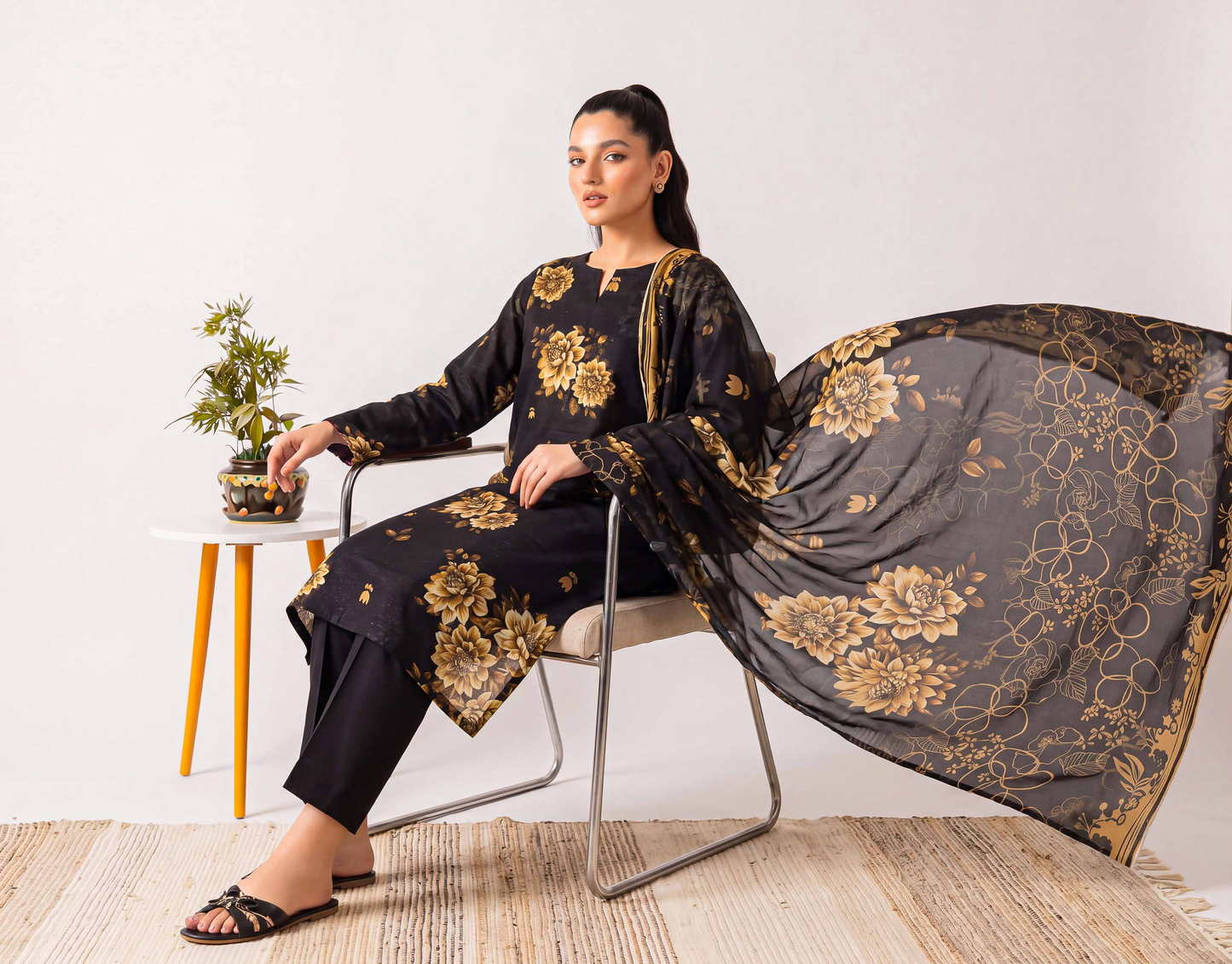 Black Series By Anaya Noor Digital Printed Chamki Lawn 3PC