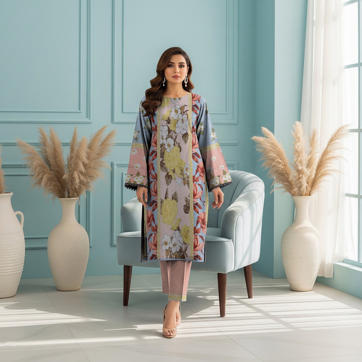 Anaya Noor Printed Lawn Co-ard Set 2PC