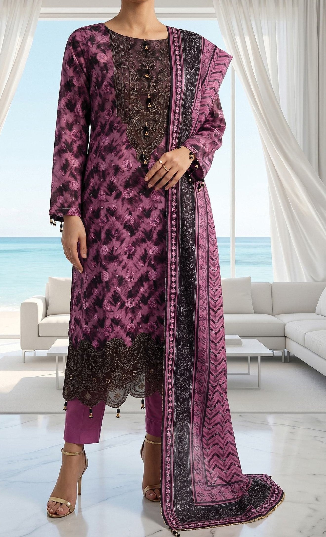 Fleur By Almeerah Premium Printed Lawn With Emb Patches 3PC