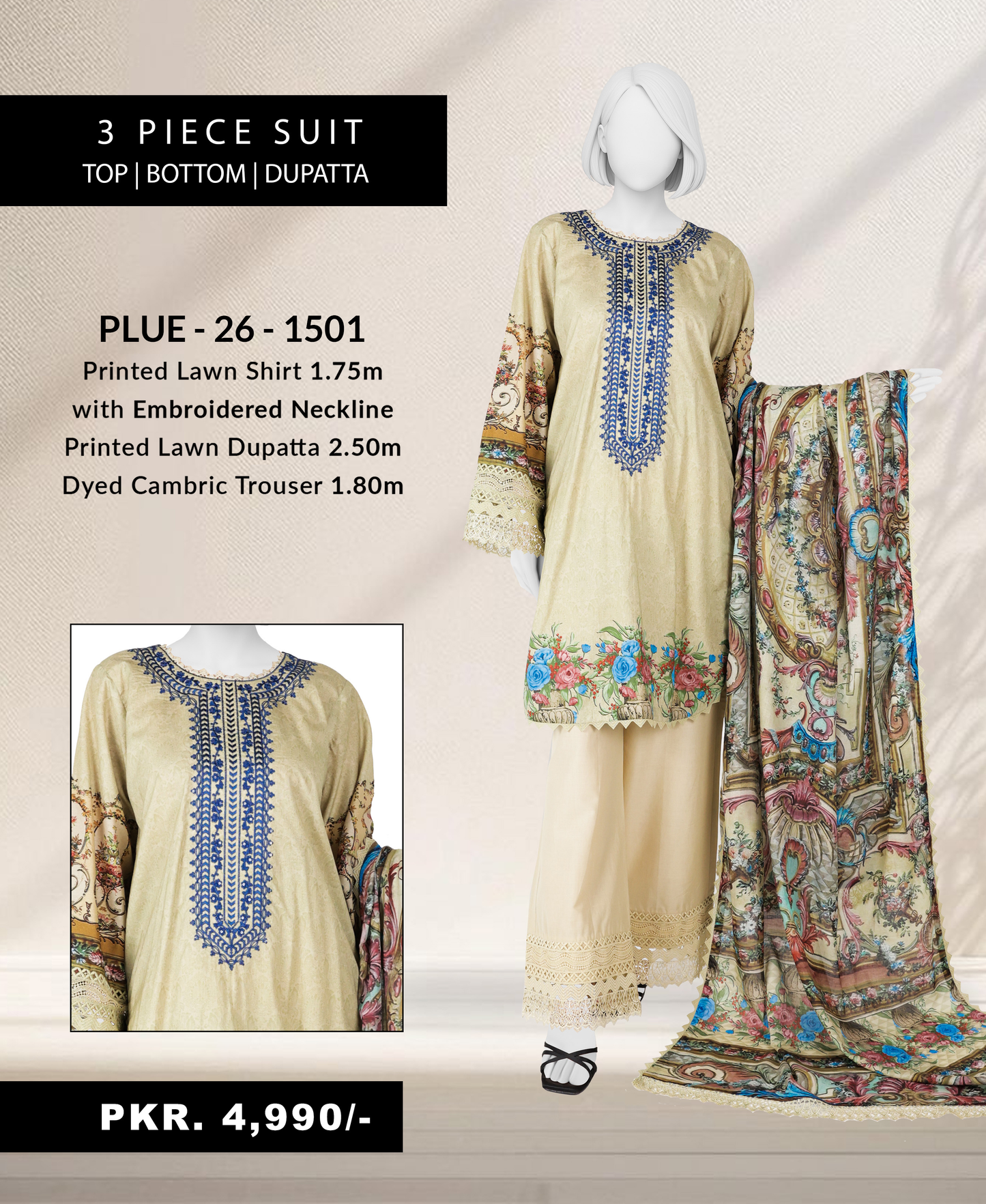 Panjnad by j. Emb Lawn Collection 3PC