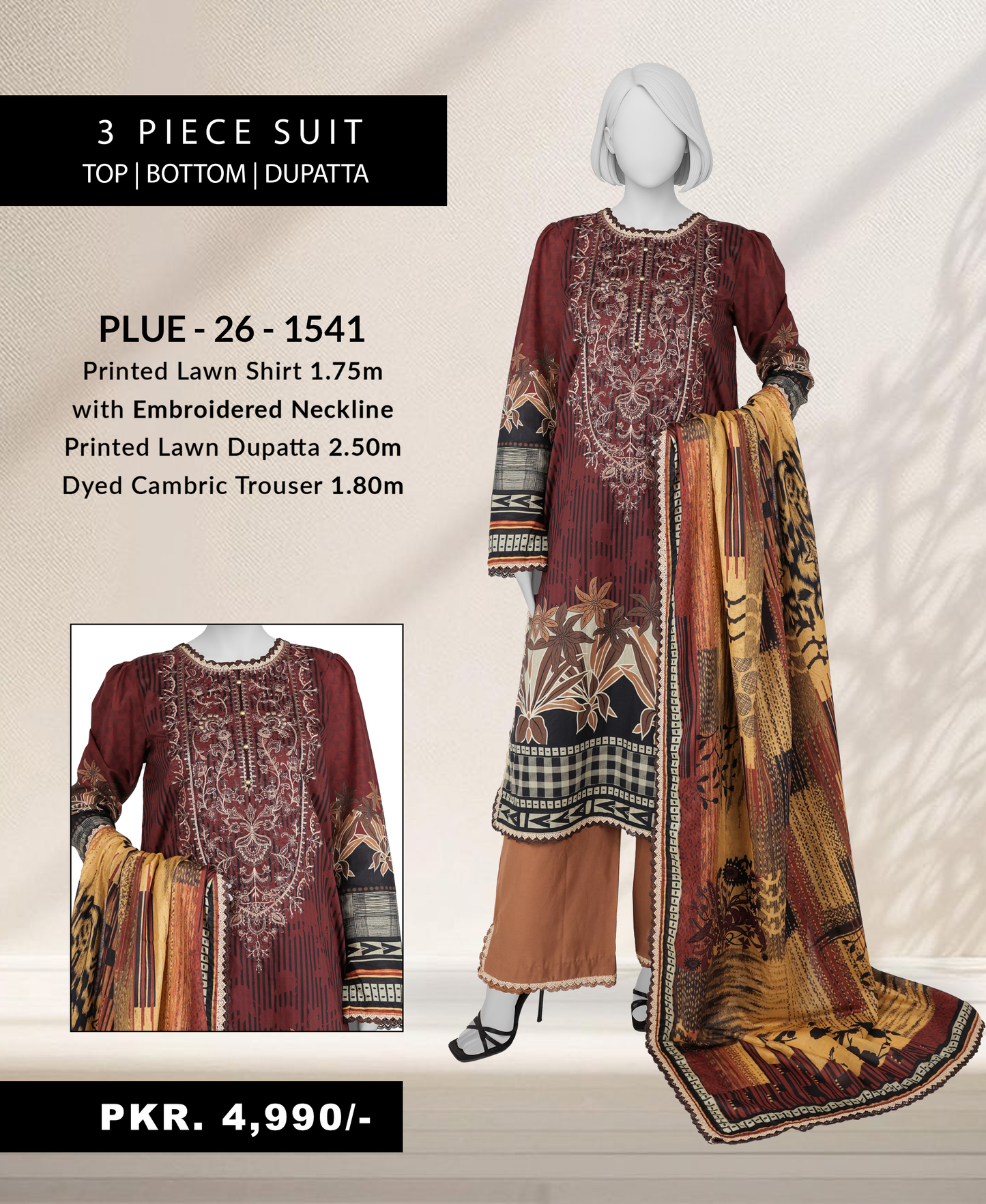 Panjnad by j. Emb Lawn Collection 3PC