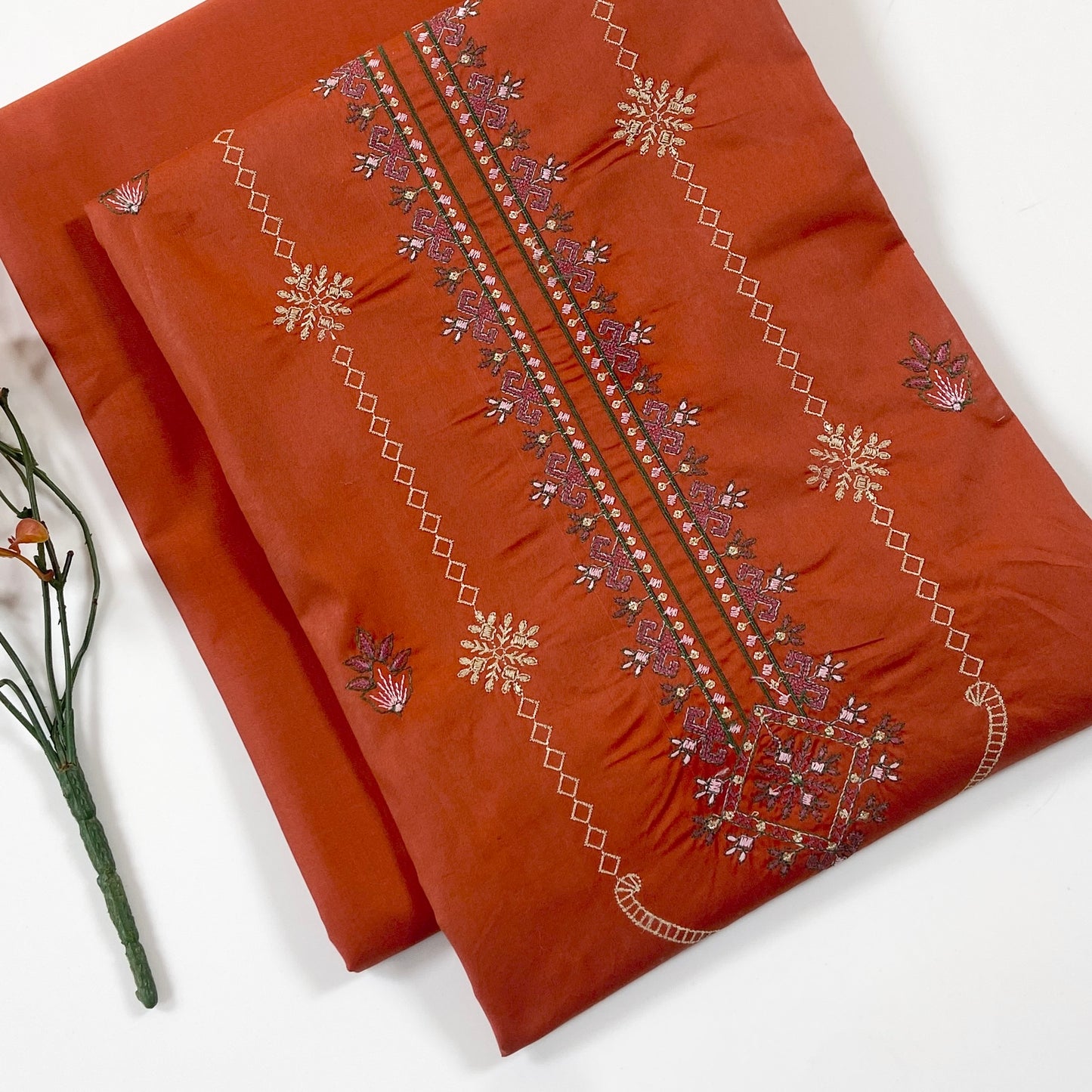 Ethnic Plain Emb Shirt & Trouser Lawn 2PC