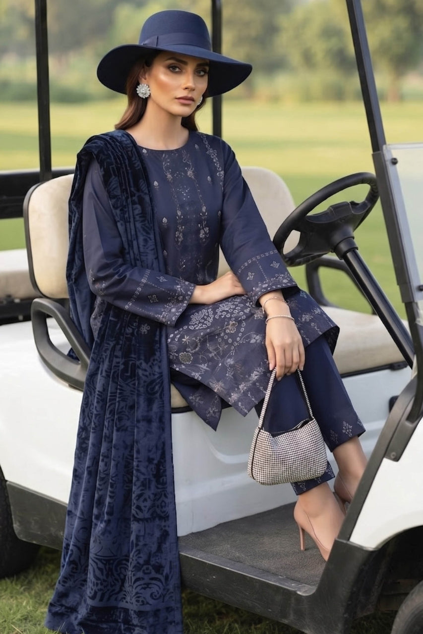 Khoshbo Sa By Anaya Noor Full Emb Dhanak With Plachi Shawl 3PC