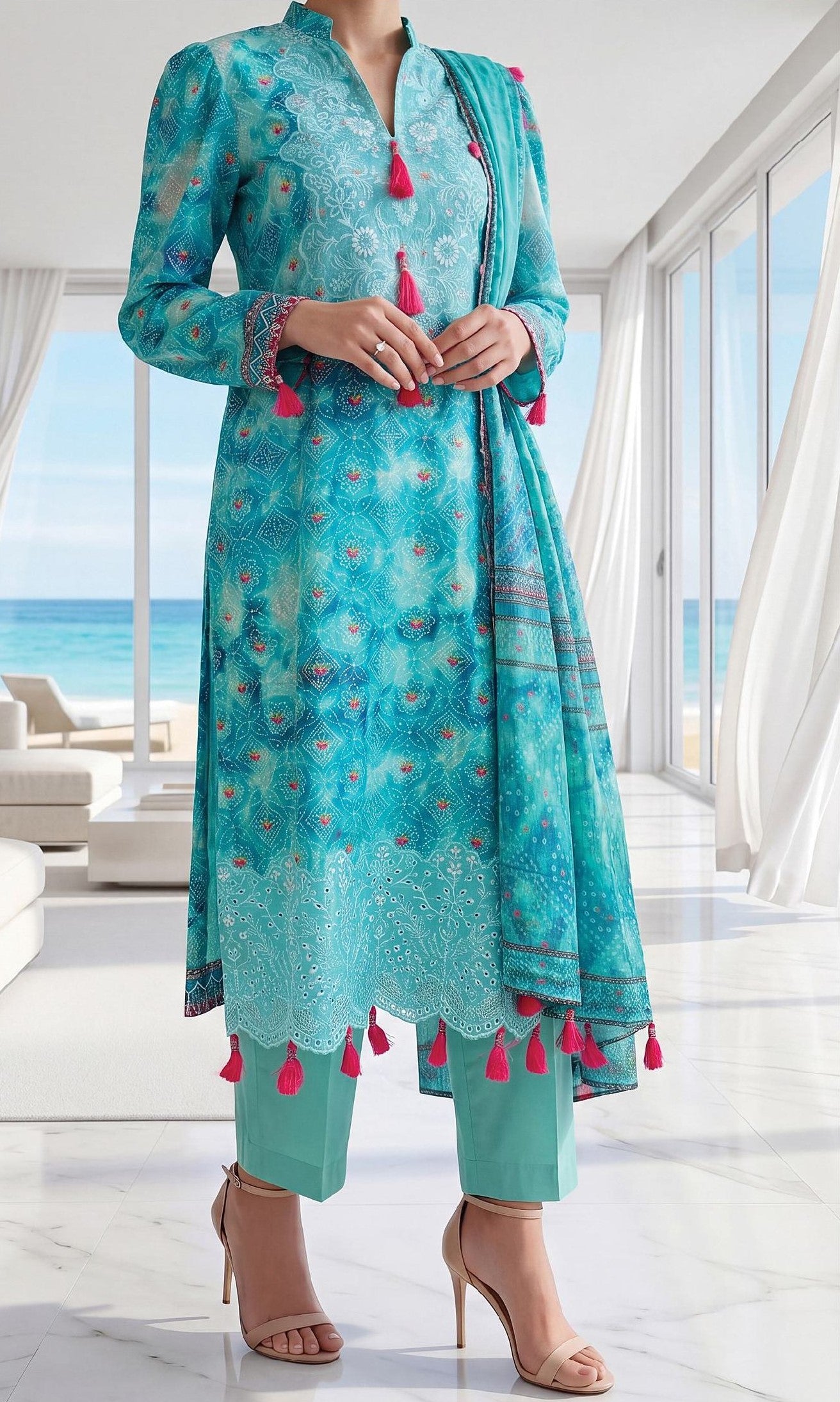 Fleur By Almeerah Premium Printed Lawn With Emb Patches 3PC