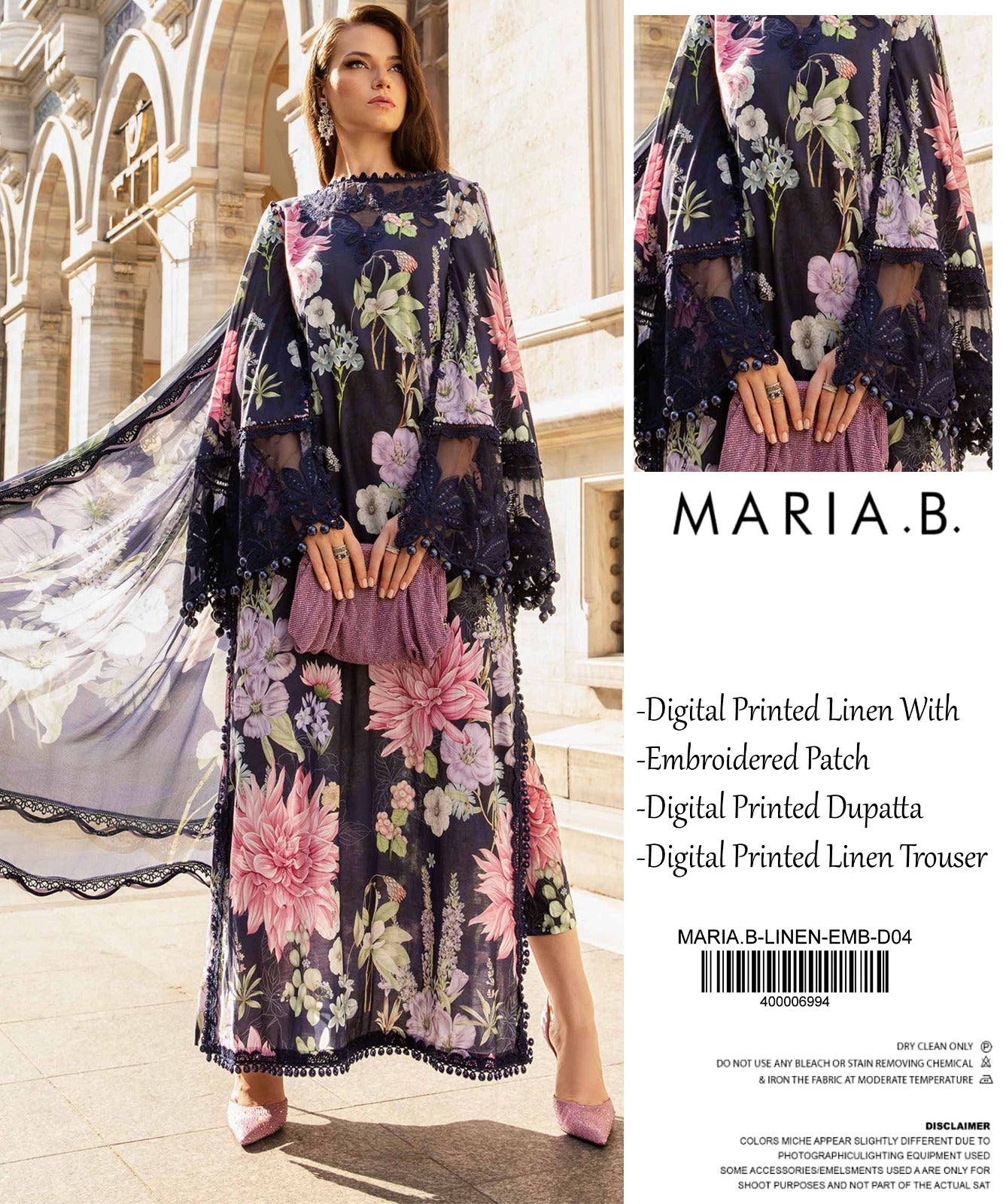 Maria B Printed Linen With Emb Patches 3PC