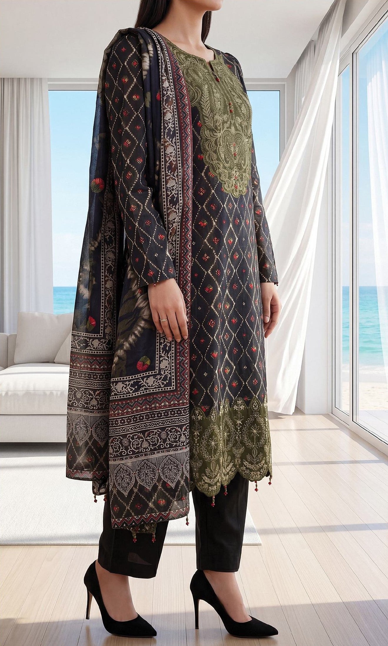 Fleur By Almeerah Premium Printed Lawn With Emb Patches 3PC