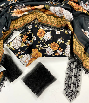 Baroque Printed Slub Khaddar With Emb Patches 3PC