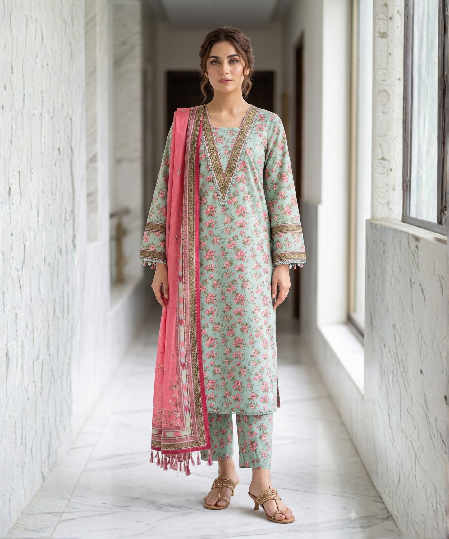 Bin Saeed Digital Printed Lawn With Airline Long Shirt 3PC