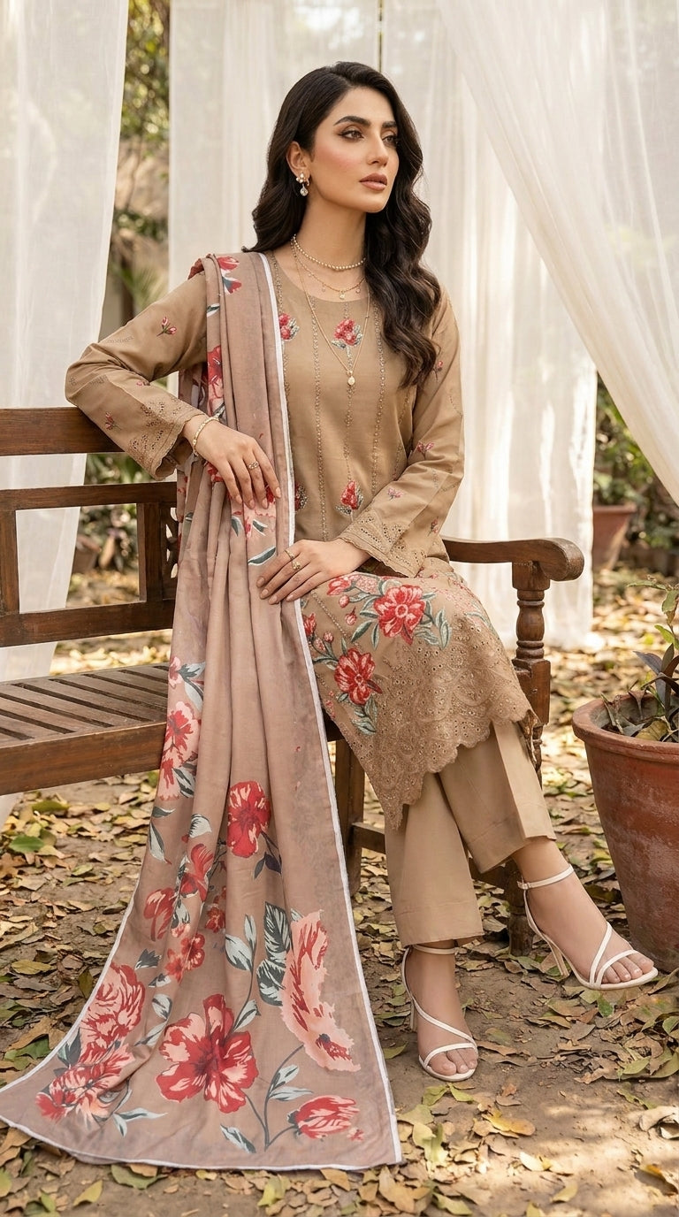 Hurab By Anaya Noor Heavy Emb Viscose 3PC