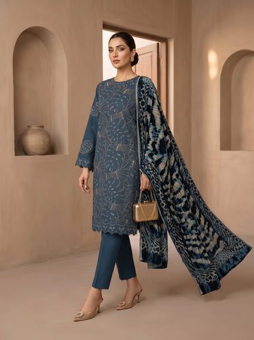 Luxuria By Anaya Noor Heavy Emb Dhanak With Plachi Shawl 3PC