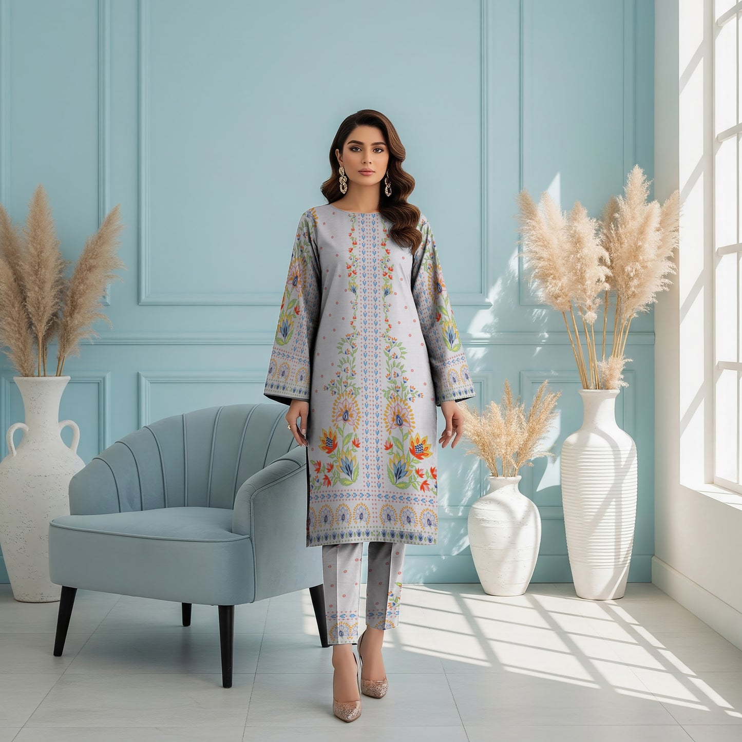 Anaya Noor Printed Lawn Co-ard Set 2PC