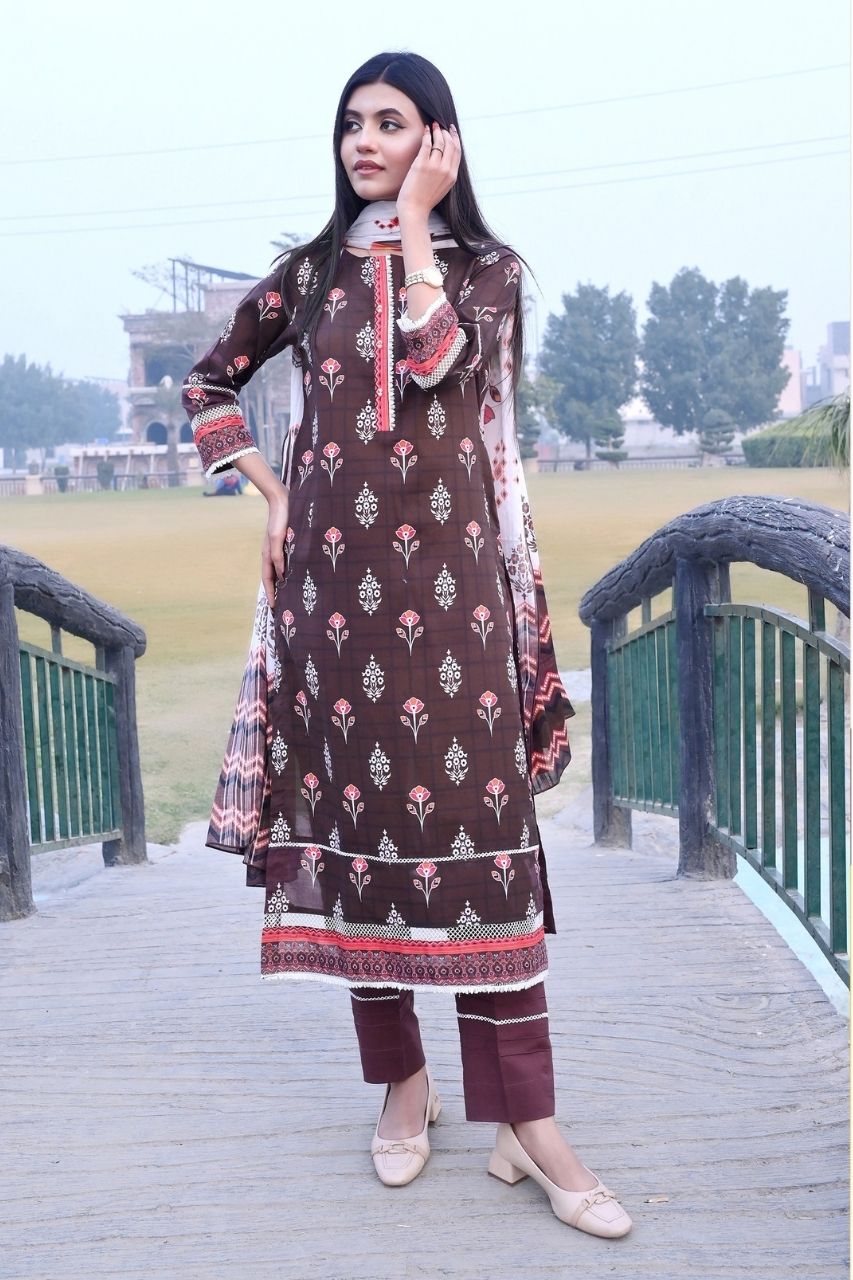 Floral By Pretty Robe Printed Lawn 3-PC