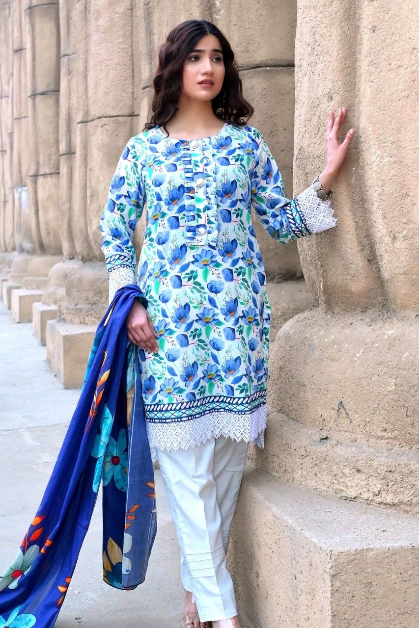 Floral By Pretty Robe Printed Lawn 3-PC