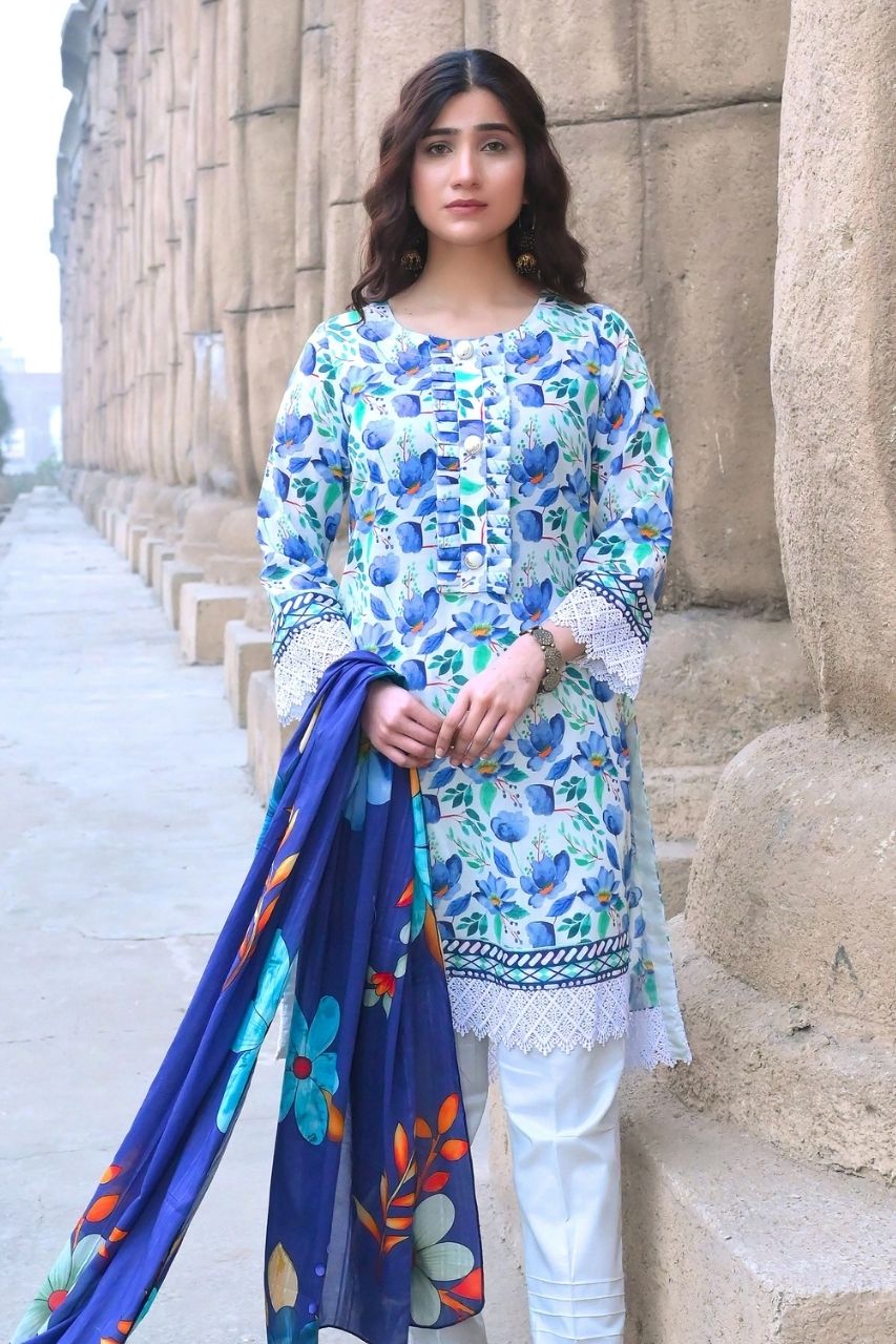 Floral By Pretty Robe Printed Lawn 3-PC