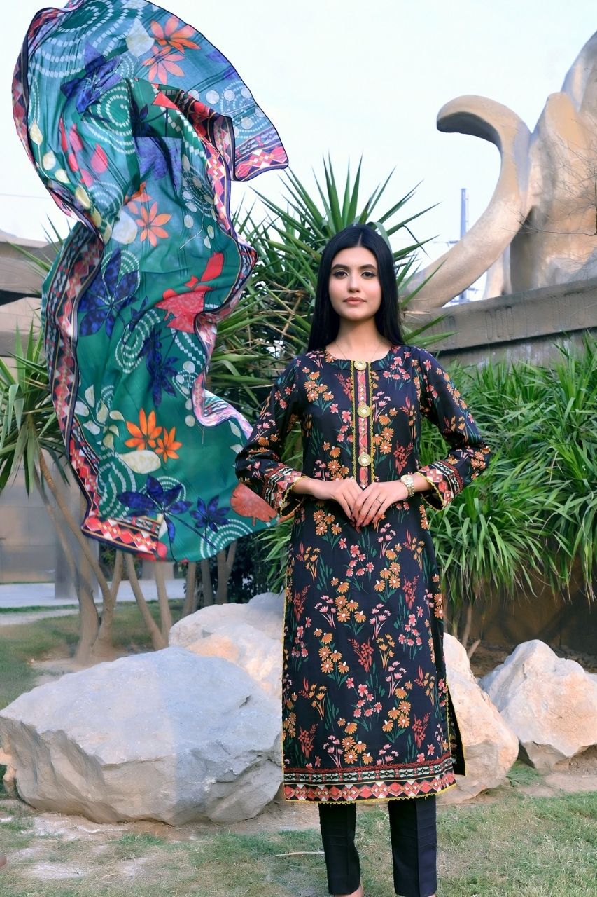 Floral By Pretty Robe Printed Lawn 3-PC