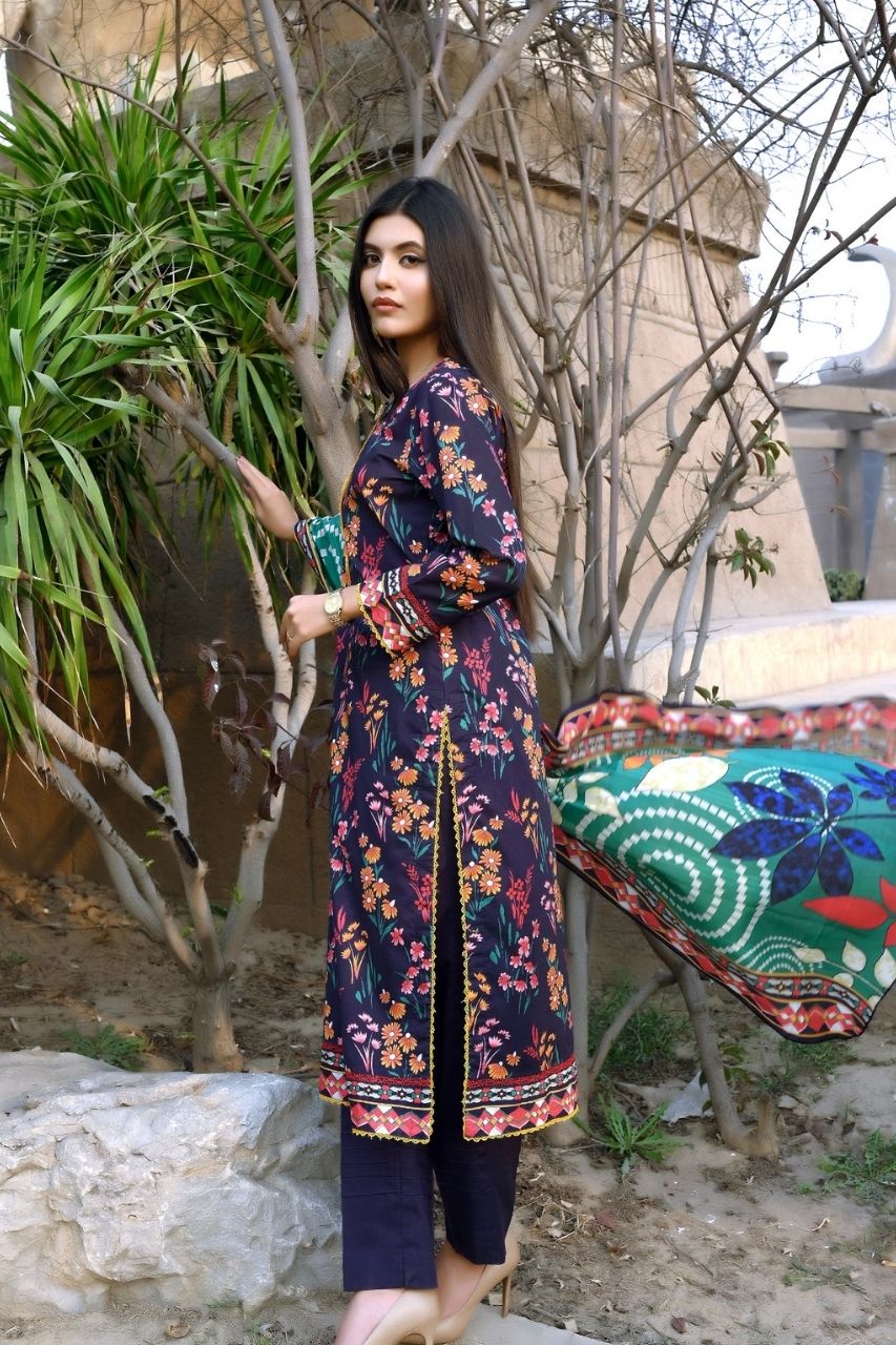 Floral By Pretty Robe Printed Lawn 3-PC