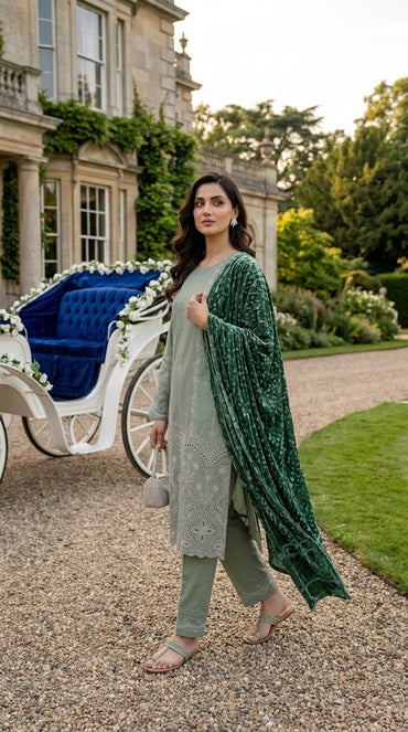 Laraib By Anaya Noor Emb Dhanak With Boring Daman 3PC