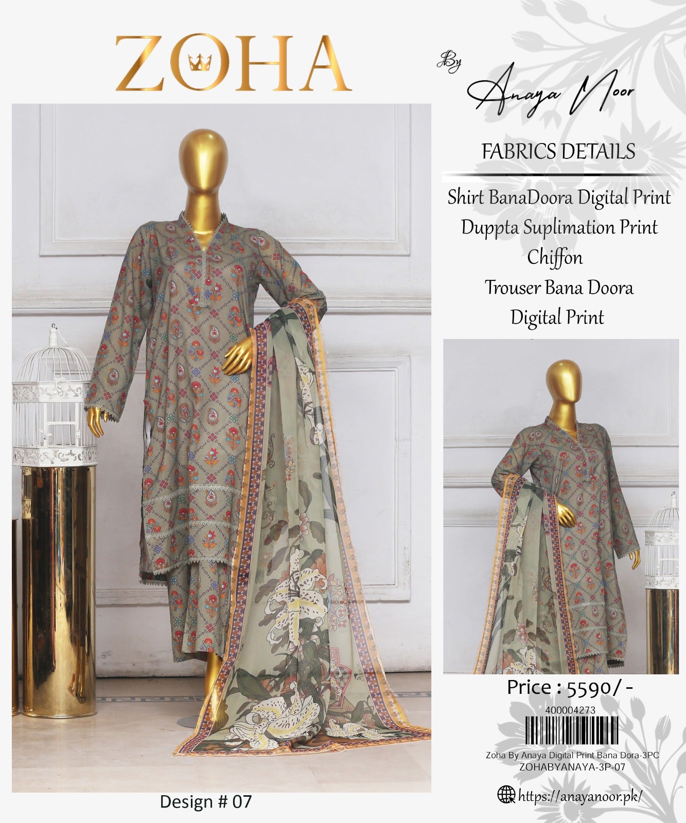 Zoha By Anaya Noor Print Bana Dora 3-PC