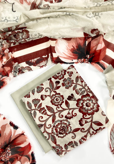Monal Digital Printed Lawn With Voil Dupatta 3PC