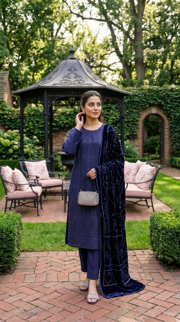 Laraib By Anaya Noor Emb Dhanak With Boring Daman 3PC