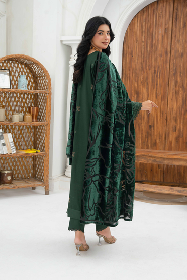 Rajwan Emb Dhanak with Plachi Shawl 3PC