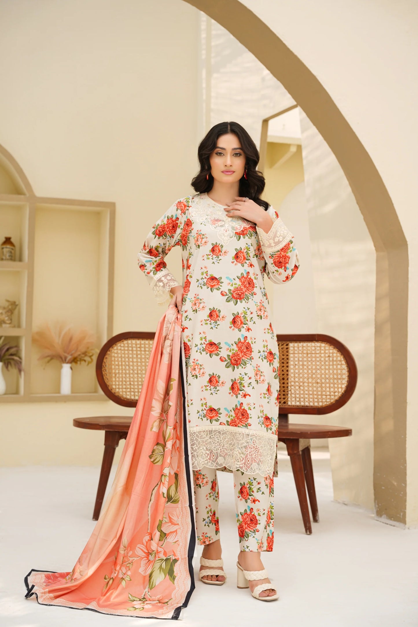 Baroque Printed Linen With Emb Patches 3PC
