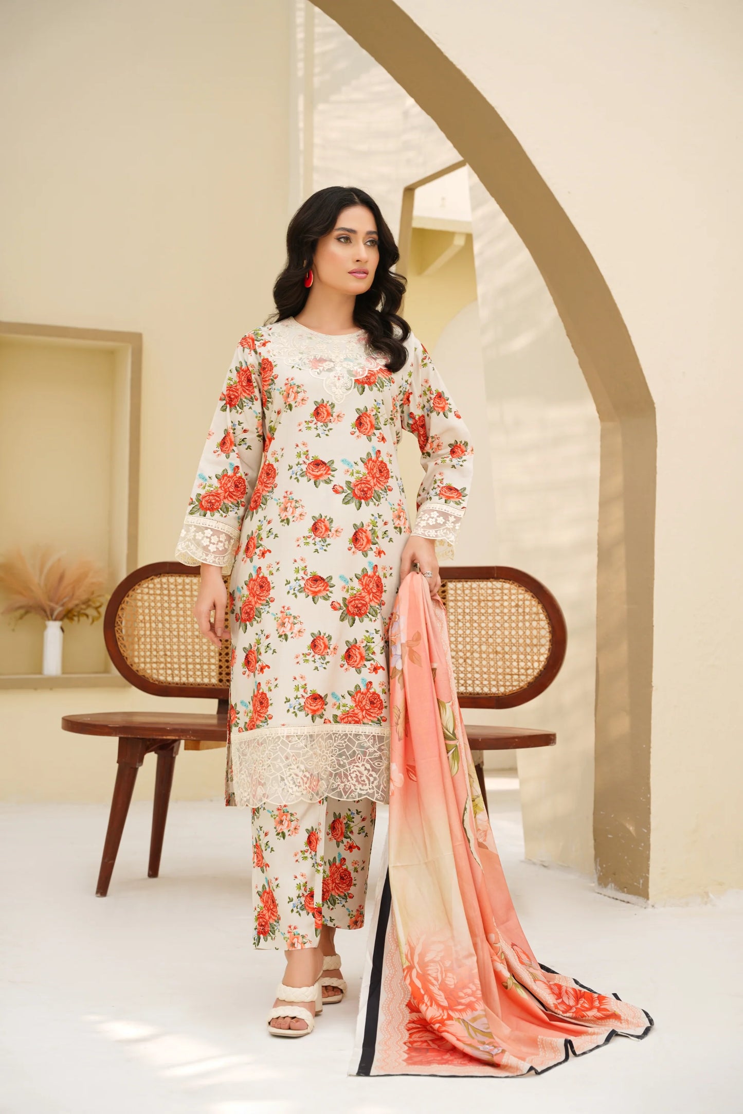 Baroque Printed Linen With Emb Patches 3PC