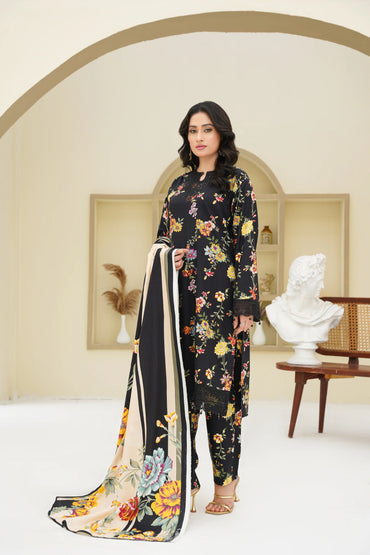 Baroque Printed Linen With Emb Patches 3PC