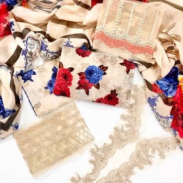 Iznik Digital Printed Luxury Lawn With Patches