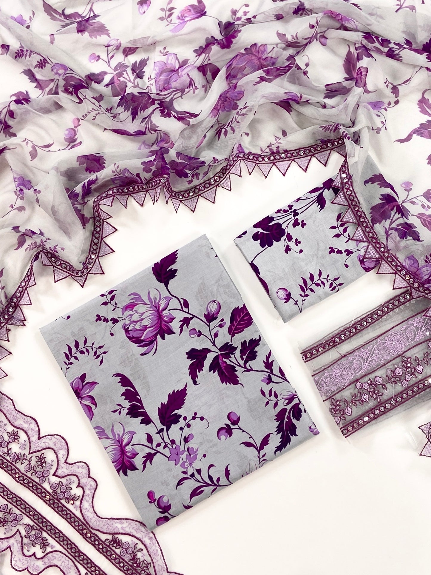 Aneelas Digital Printed Lawn With Emb Patches 3PC