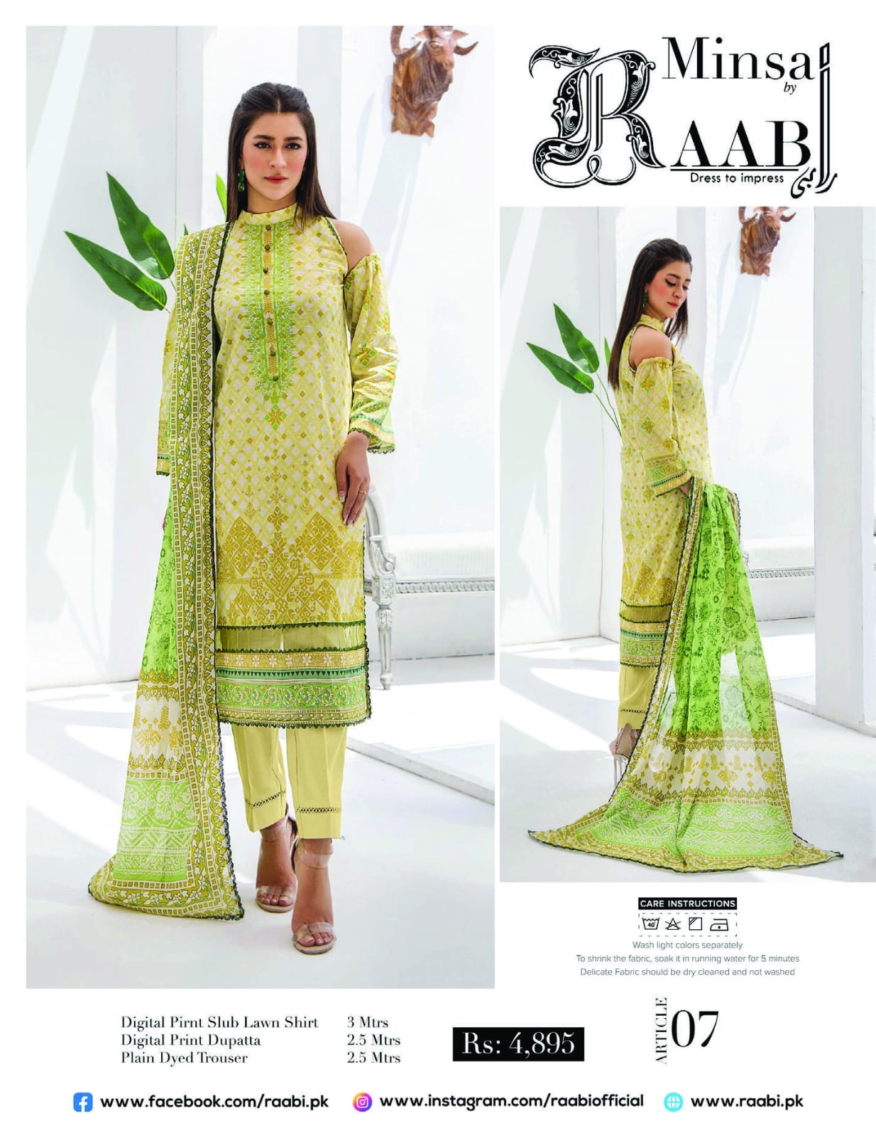 Minsa By Raabi Printed Slub Lawn 3-PC