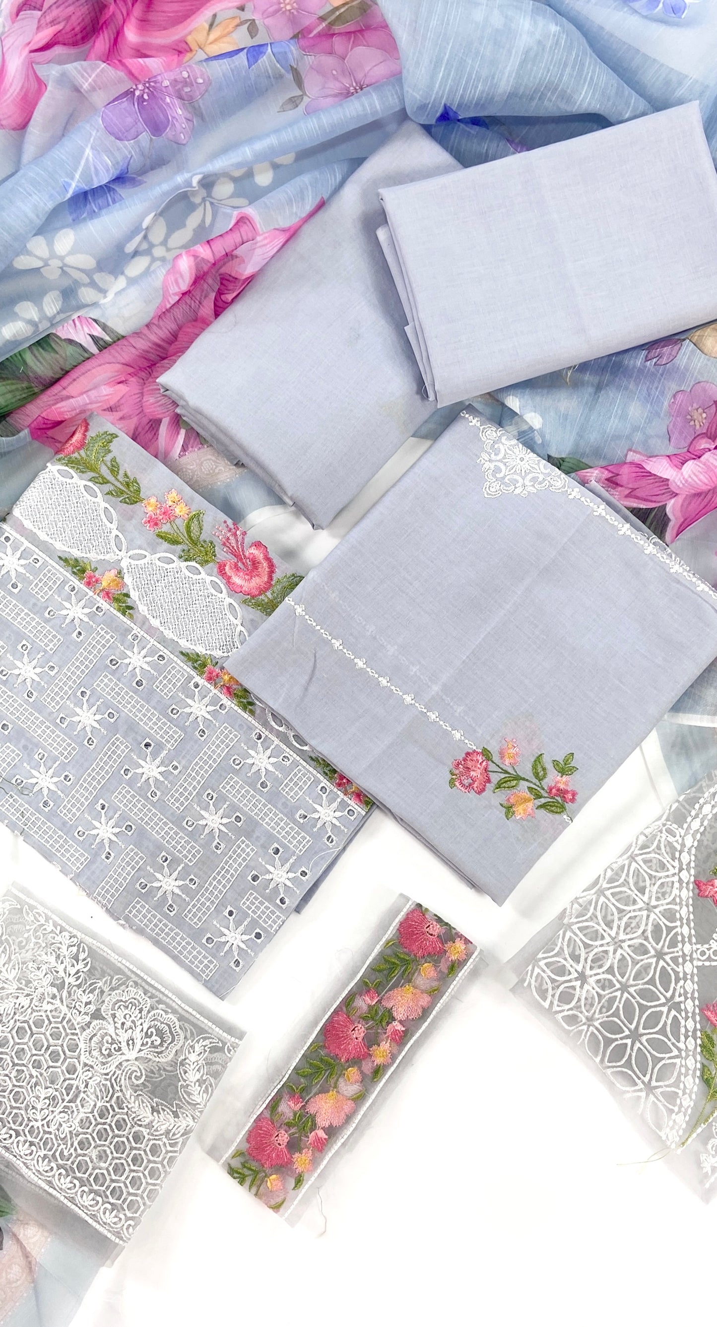 Parishay Plain Embroidered Lawn 3PC